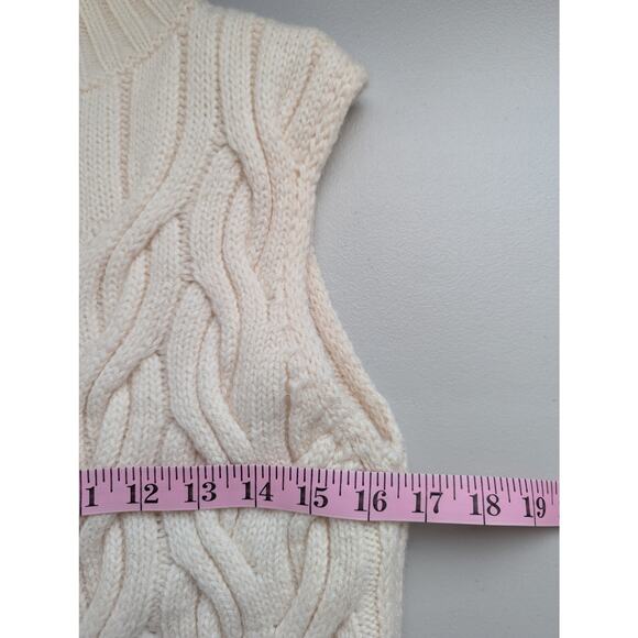 COS Wool Cable Knit Sweater Vest Womens XS Cream Turtleneck Fisherman Cottage - Picture 9 of 11